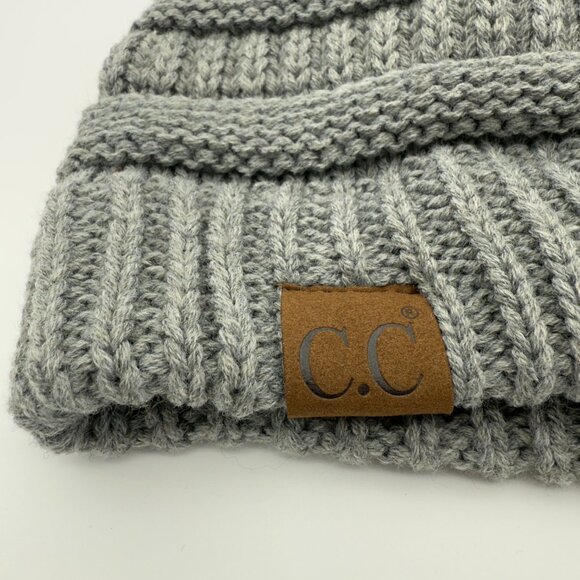 CC Brand  Lite Heather Gray Knit Beanie Chunky Ribbed Acrylic Slouch Hat - Picture 3 of 5